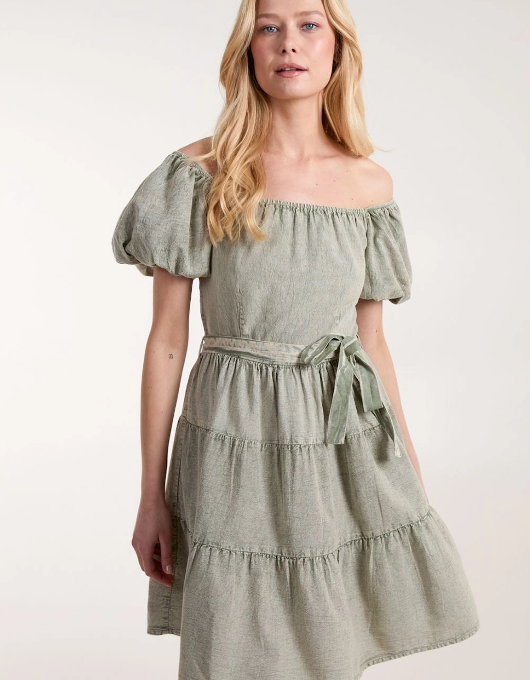 Milkmaid Washed Puff Sleeve Mini Dress, 2 of 1