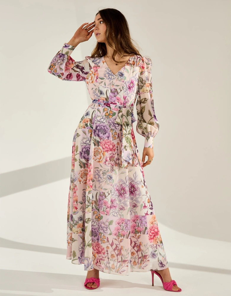 Tony patchwork floral print belted maxi dress