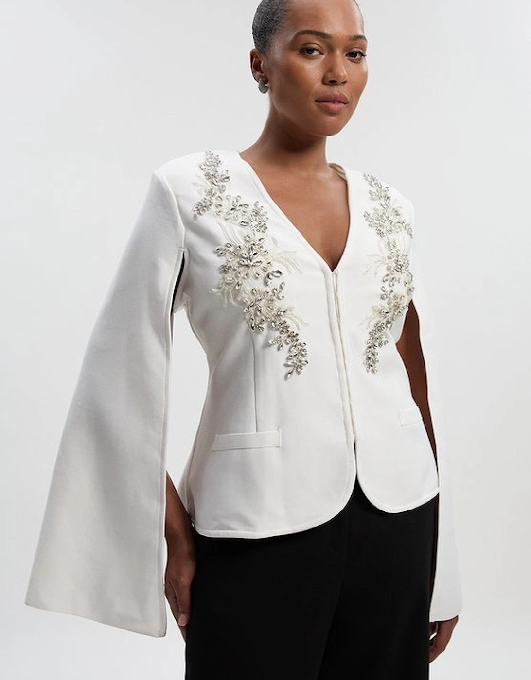 Plus Size Bandage Form Fitting Cape Sleeve Embellished Jacket, 2 of 1