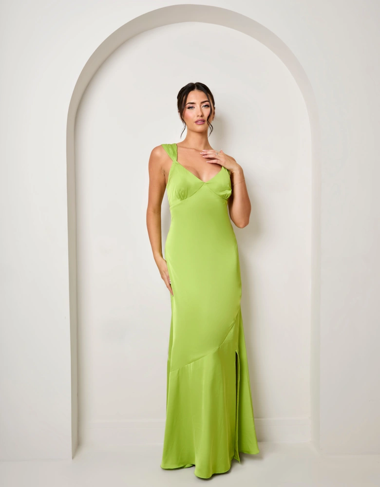 Satin Maxi Dress in Green