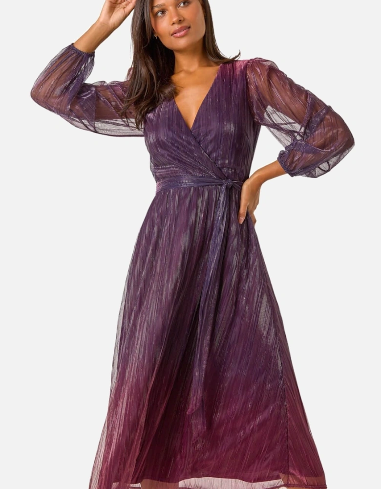 Ombre Plisse Tie Wrap Dress
