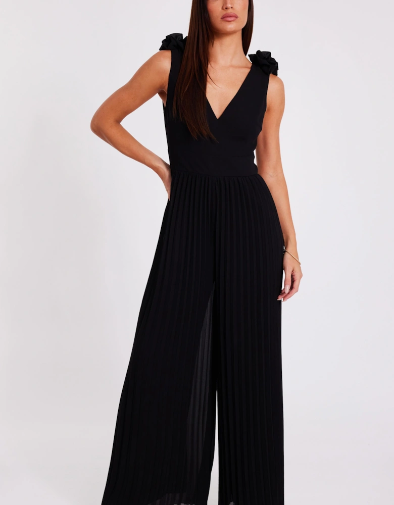 Black Chiffon Pleated Jumpsuit