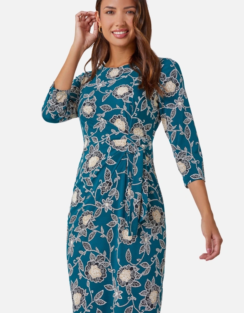 Floral Print Ruched Stretch Dress