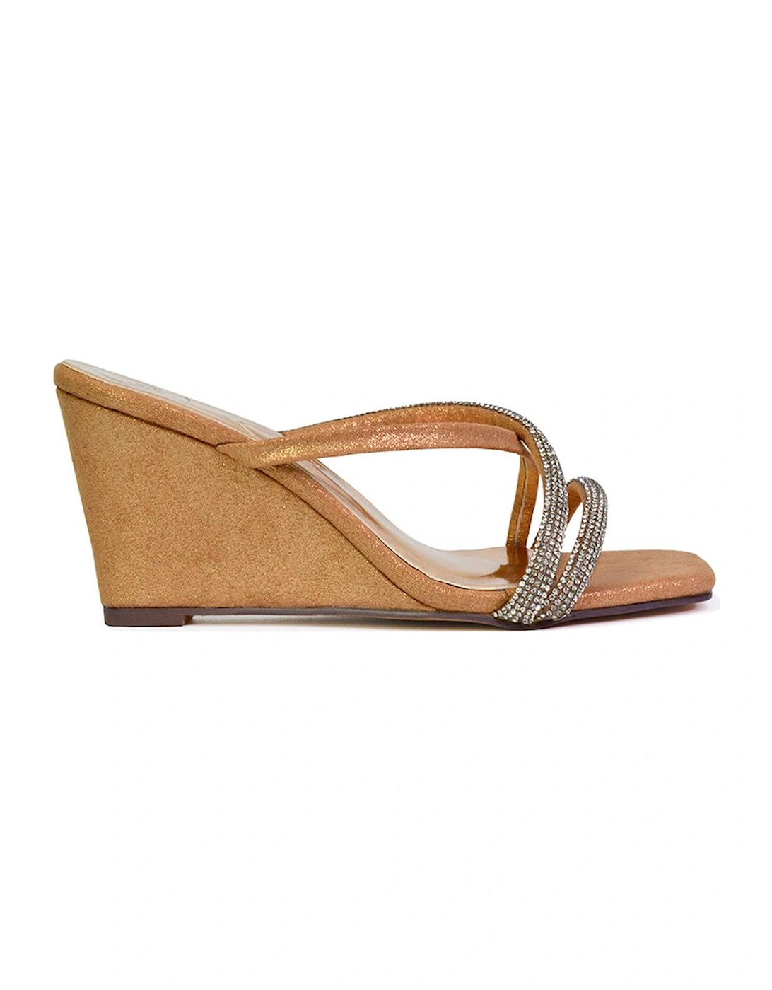'Kinsley' Diamante Strappy Square Toe Sandal Wedge Heels, 2 of 1