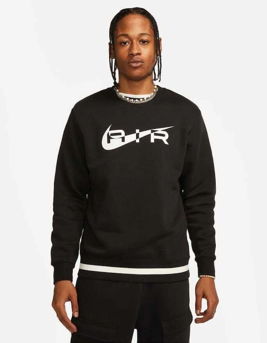Nike Men's Black Air Swoosh Fleece Sweatshirt /White - Size: 42