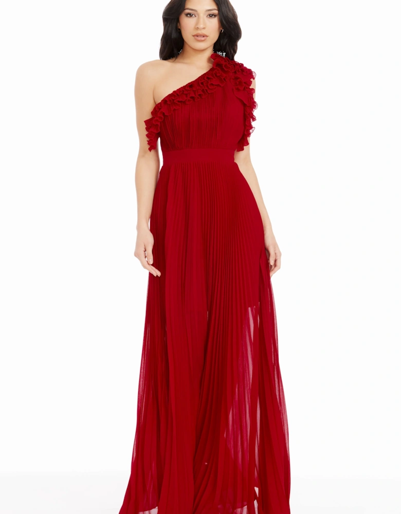 Vida One Shoulder Ruffle Neckline Gown Plain