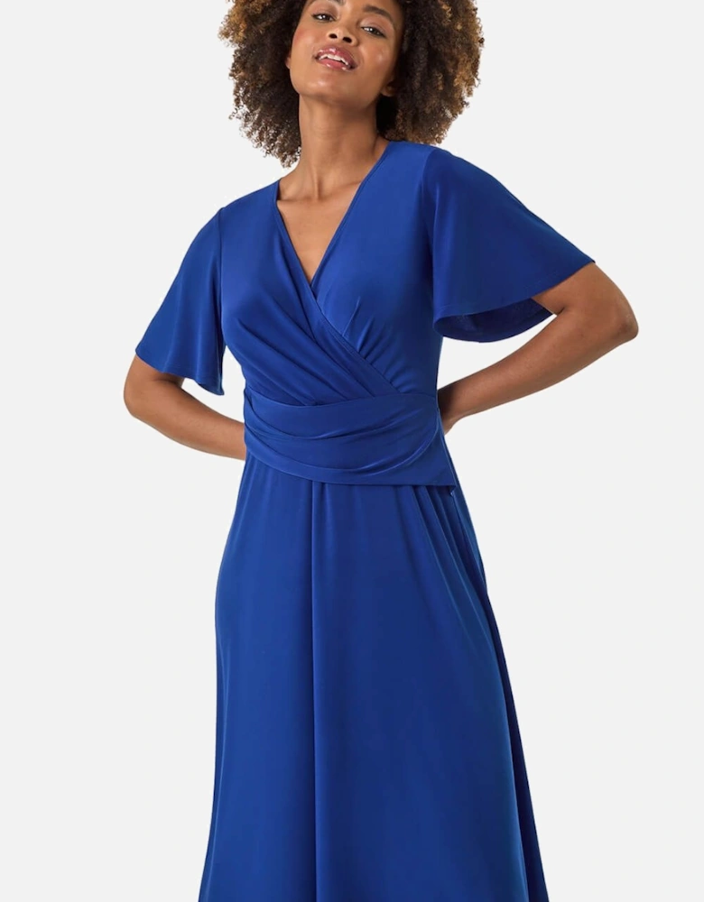Wrap Over Stretch Midi Dress