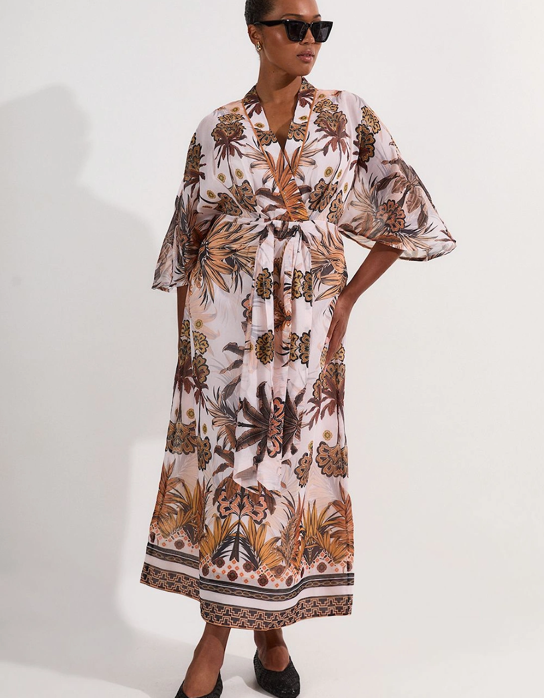 Plus Size Abstract Print Cotton Kimono Sleeve Woven Maxi Dress, 2 of 1