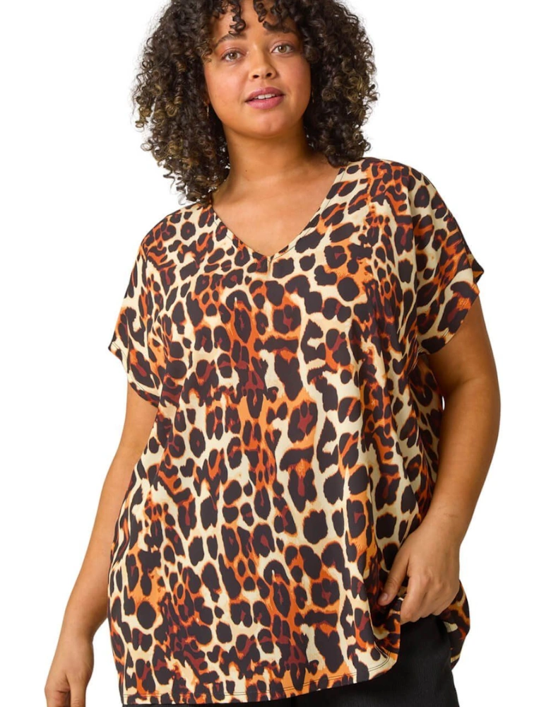 Curve Animal Print Woven Top