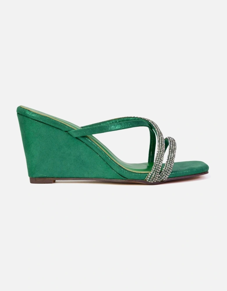 'Kinsley' Diamante Strappy Square Toe Sandal Wedge Heels