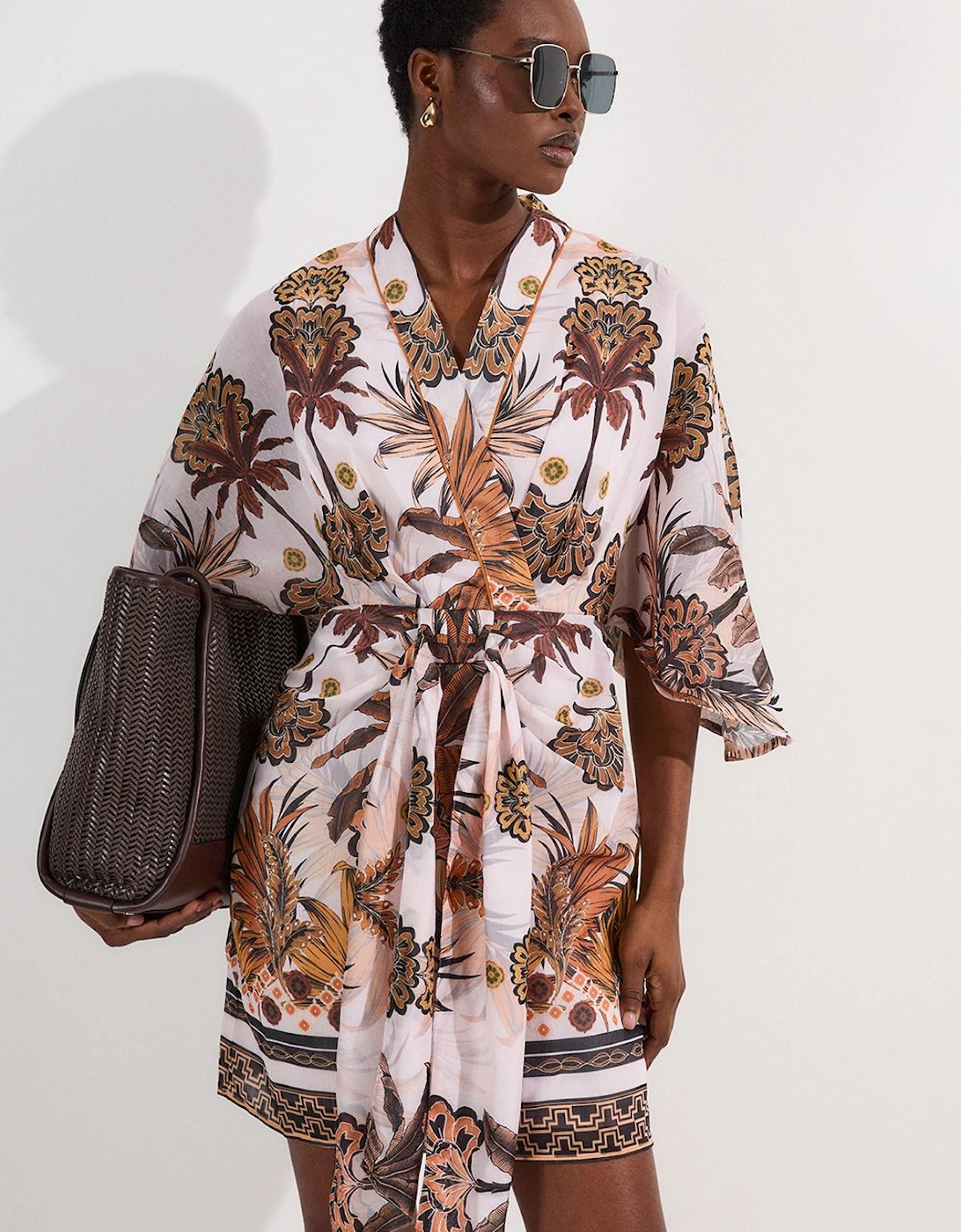 Abstract Print Cotton Kimono Sleeve Woven Mini Dress, 2 of 1