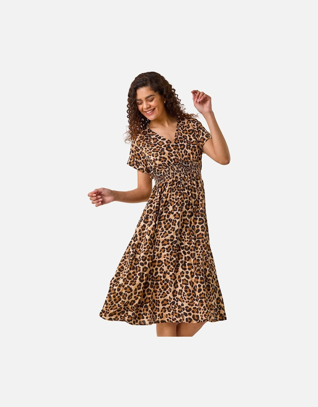 Animal Print Shirred Midi Dress, 2 of 1