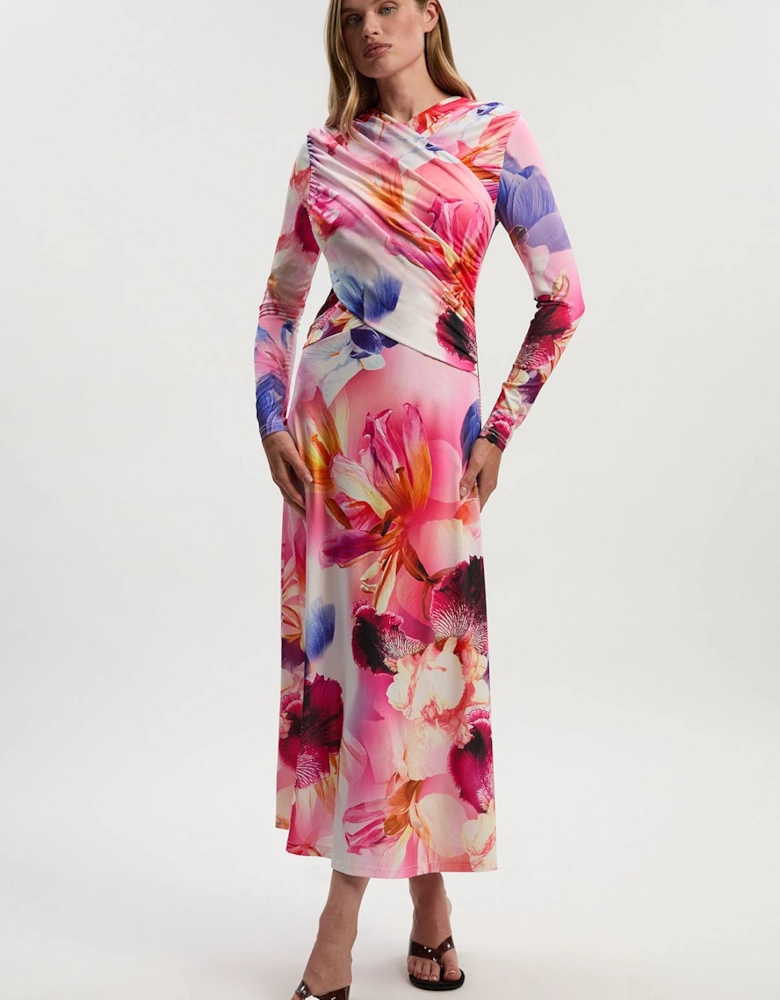 Botanic Floral Jersey Crepe Twist Maxi Dress