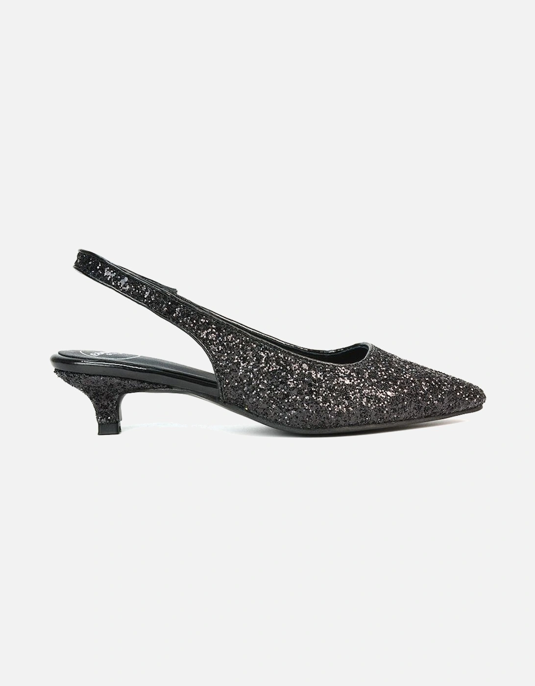 'Gerri' Pointed Toe Glitter Slingback Kitten Heel Court Shoes, 2 of 1