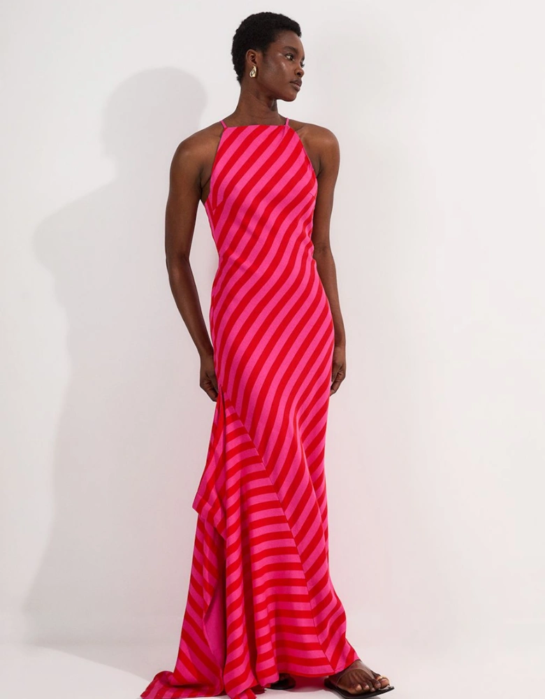 Petite Fluid Stripe Cotton Mix Woven Midi Halter Dress