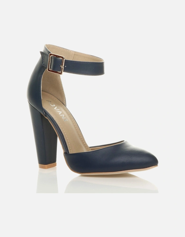 High Block Heel Ankle Strap Pointed Toe  2 Part Heels