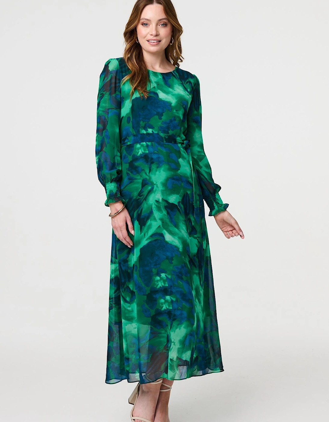 Printed Long Sleeve Chiffon Midi Dress, 2 of 1