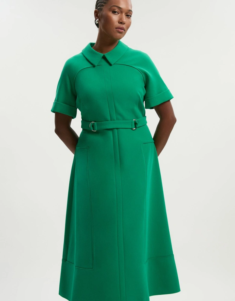 Plus Size Compact Stretch Tab Detail Full Skirted Midi Dress