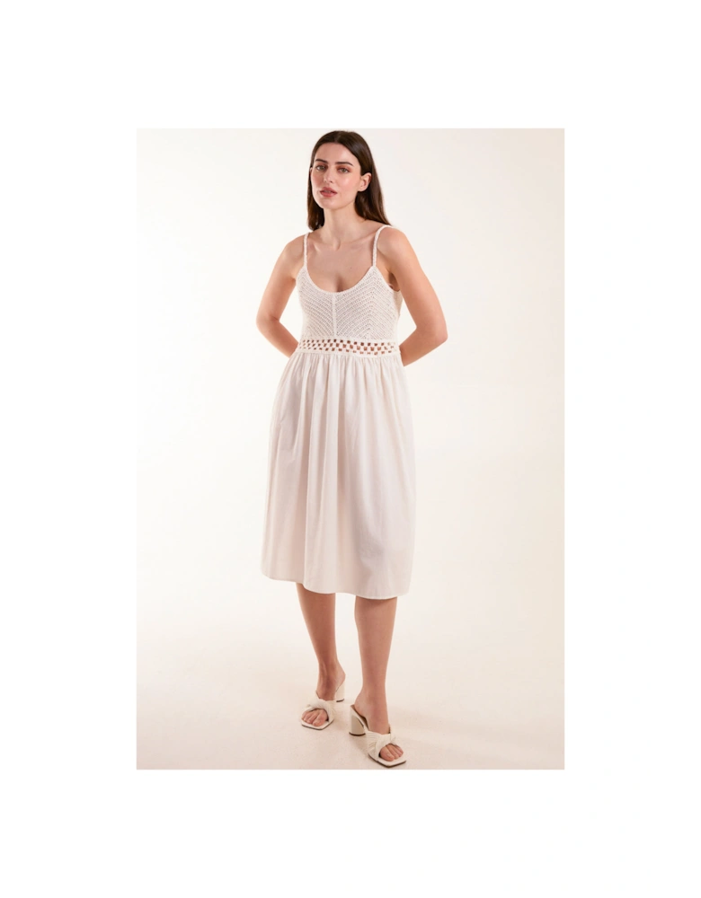 White Crochet Strap Midi Cami Dress