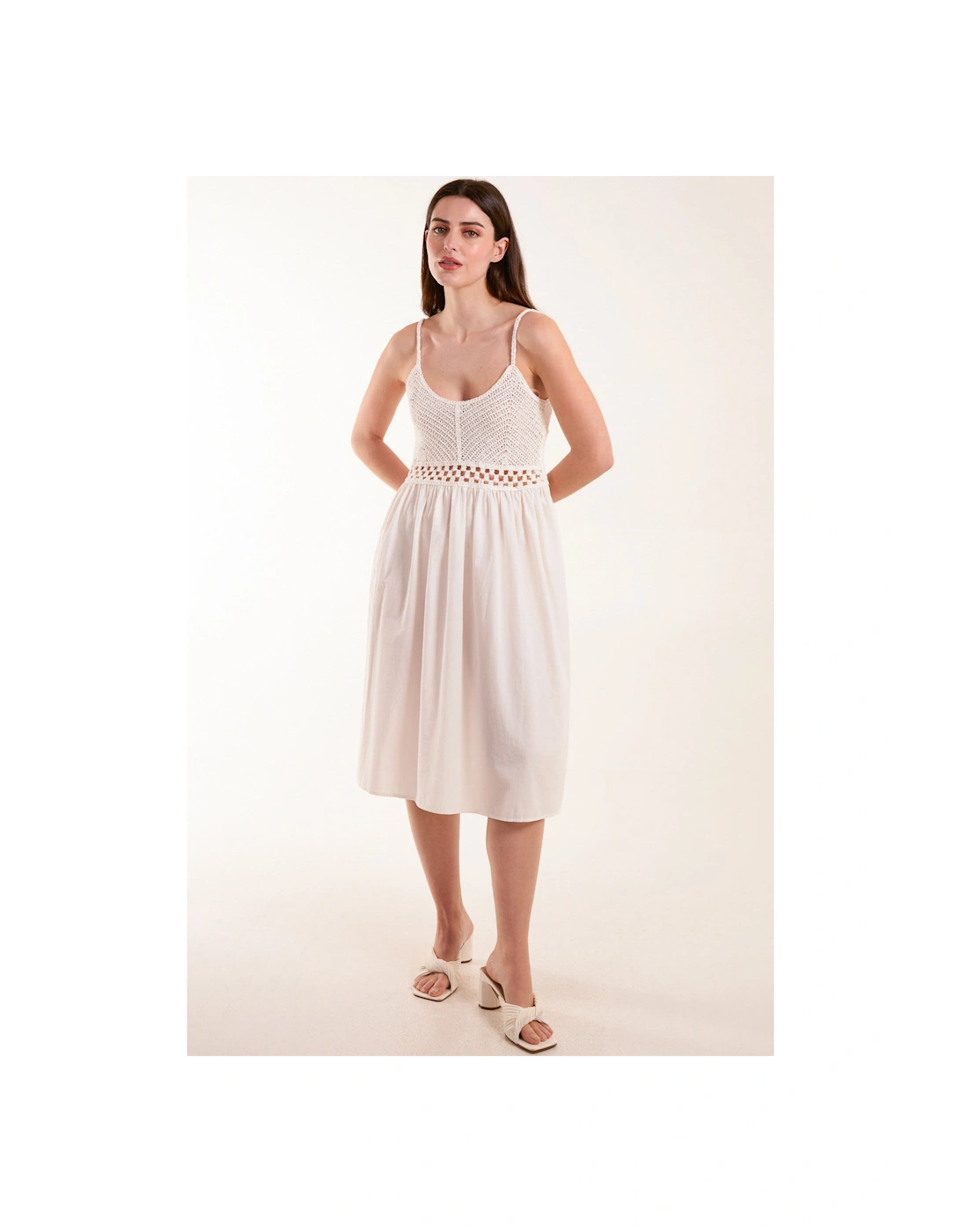 White Crochet Strap Midi Cami Dress, 2 of 1