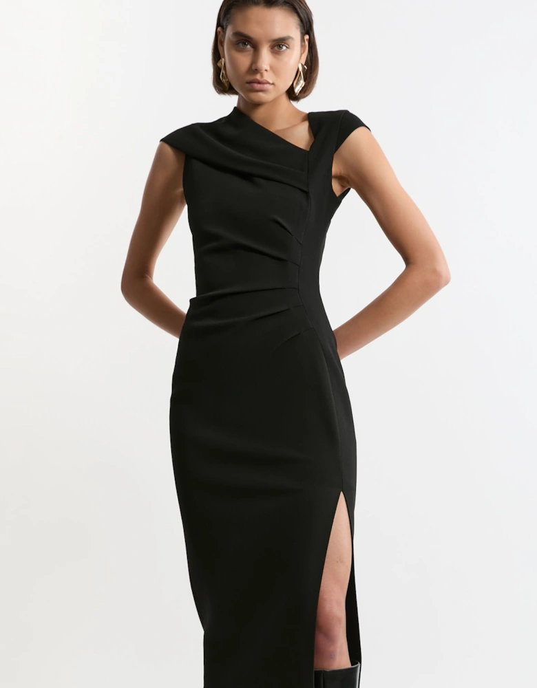 Structured Crepe Asymmetric Neck Midi Dress
