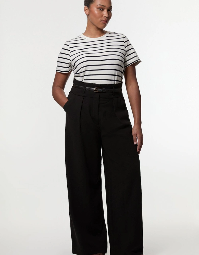 Plus Size Compact Stretch Essential Tailored High Waist Wide Leg Trouser