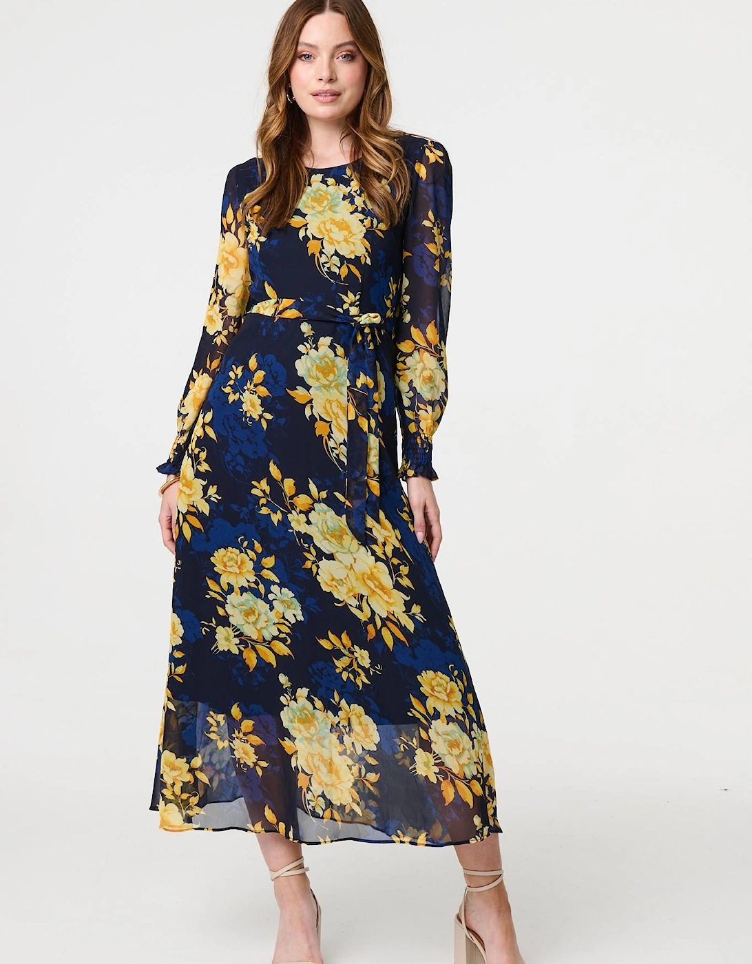 Floral Long Sleeve Chiffon Midi Dress, 2 of 1
