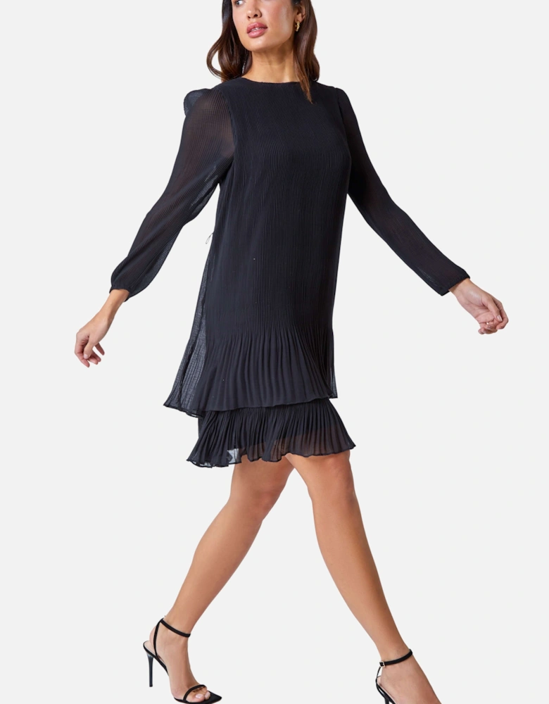 Pleated Frill Hem Swing Dress