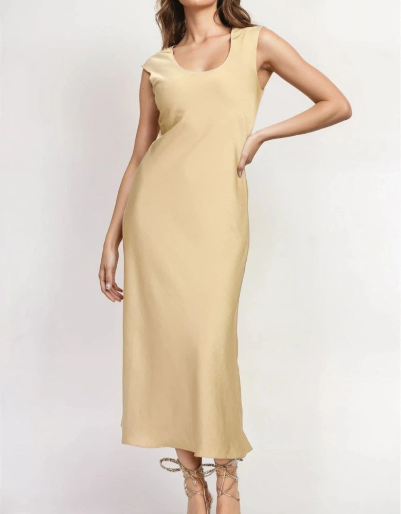 iSKA Champagne Satin Scoop Midaxi Dress