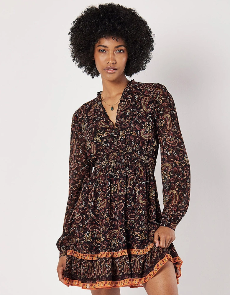 Paisley Ruffle Mini Dress