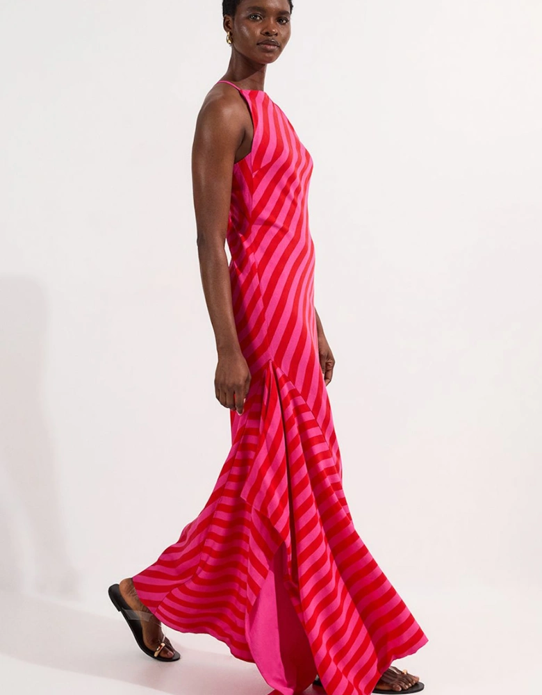 Fluid Stripe Cotton Mix Woven Midi Halter Dress