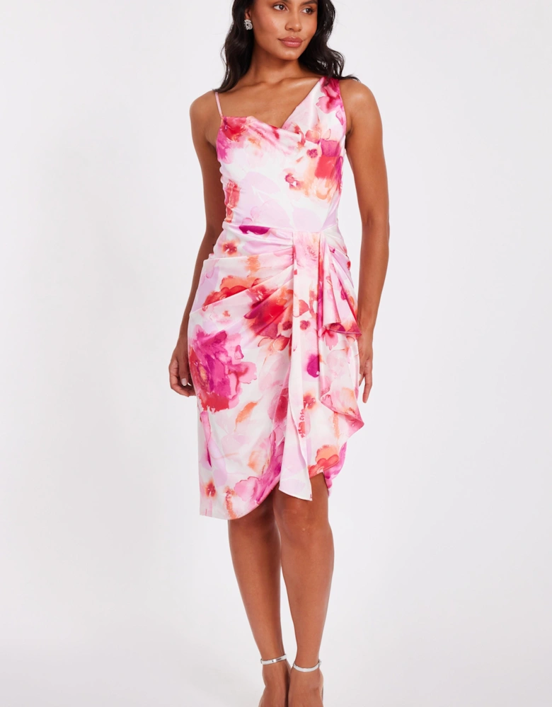 Pale Pink Petite Floral Print Midi Dress