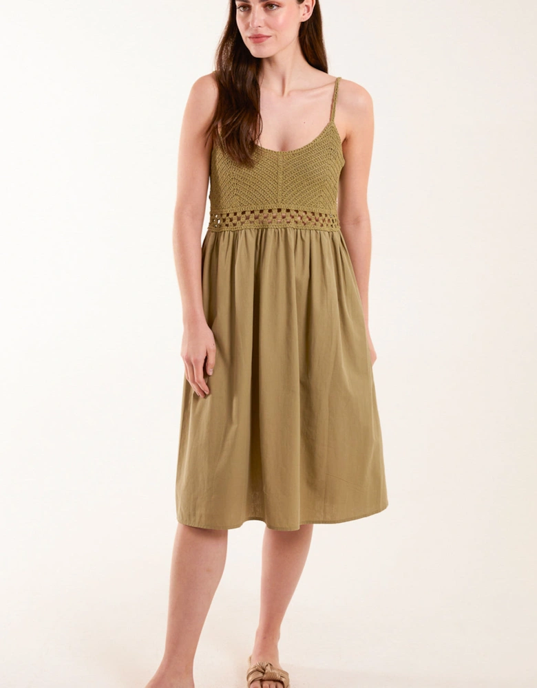 Pale Green Crochet Strap Midi Cami Dress