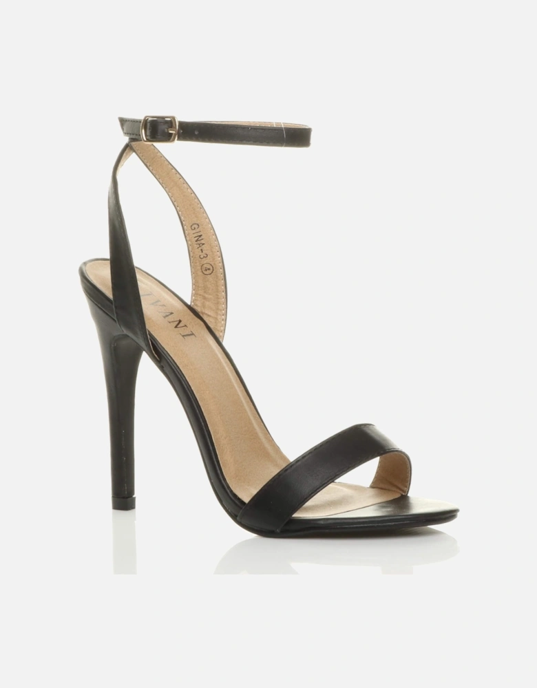 High  Heel Ankle Strap Barely There Faux Leather Heeled Sandals