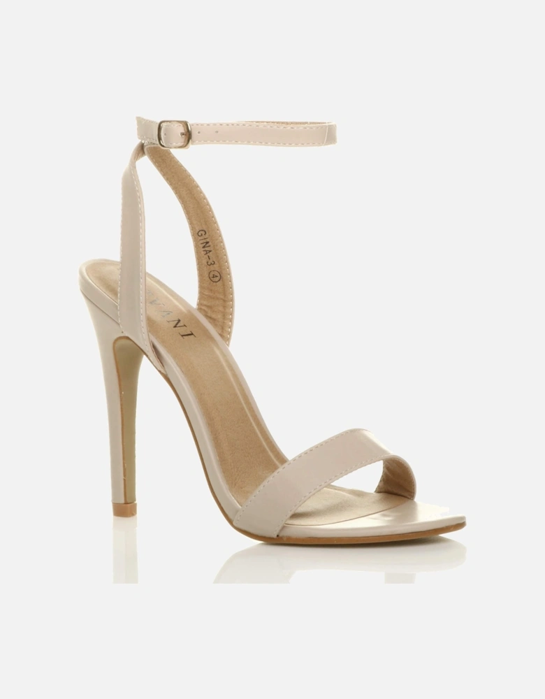 High  Heel Ankle Strap Barely There Faux Leather Heeled Sandals
