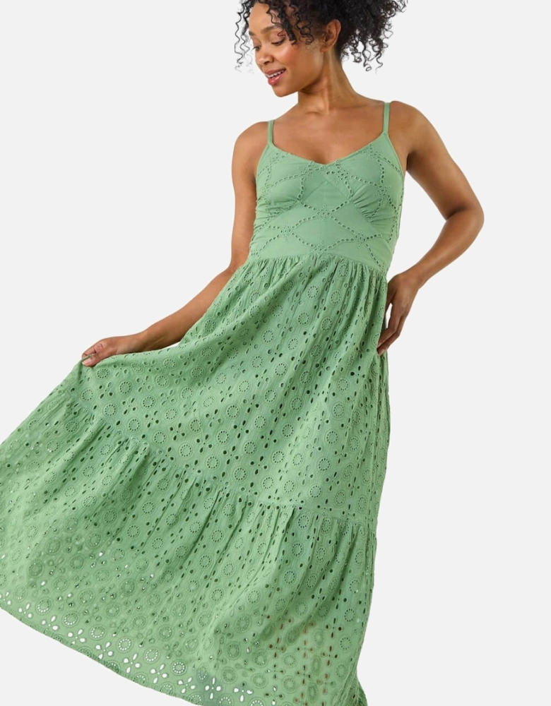 Petite Broderie Strappy Maxi Dress