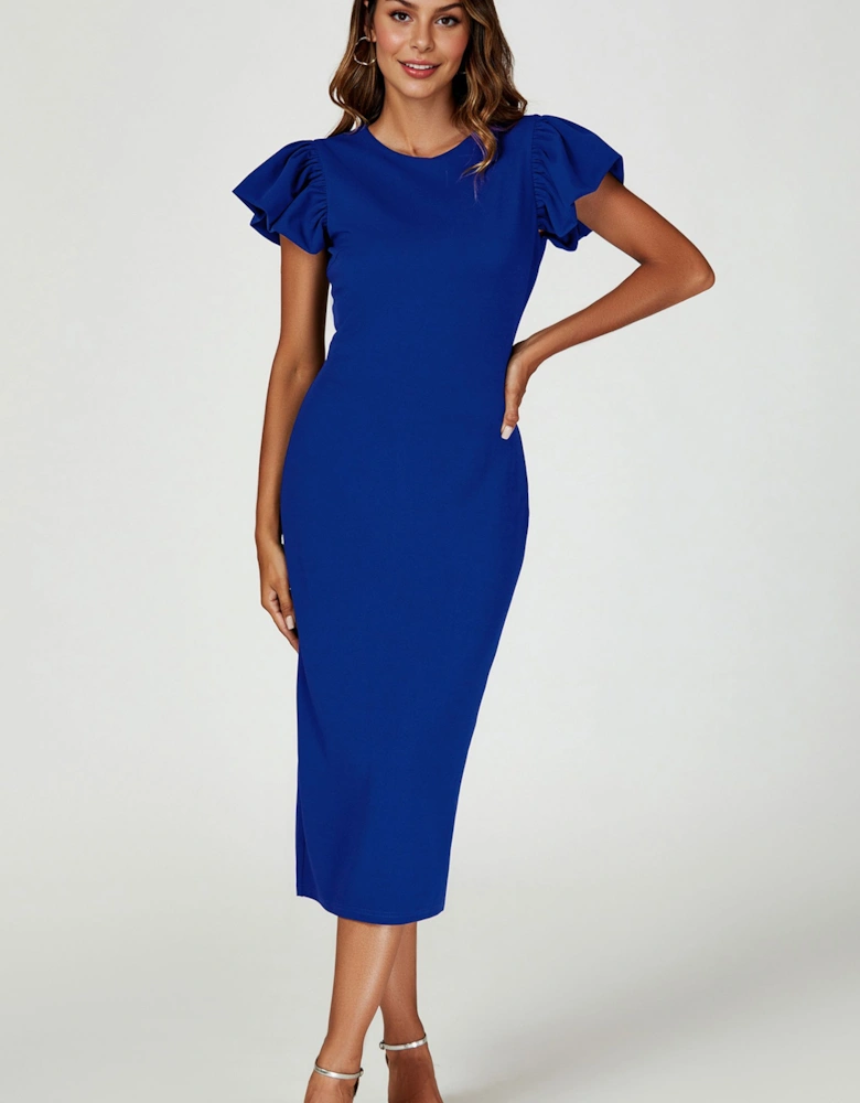 Ruffle Sleeve Bodycon Midi Dress in Pink