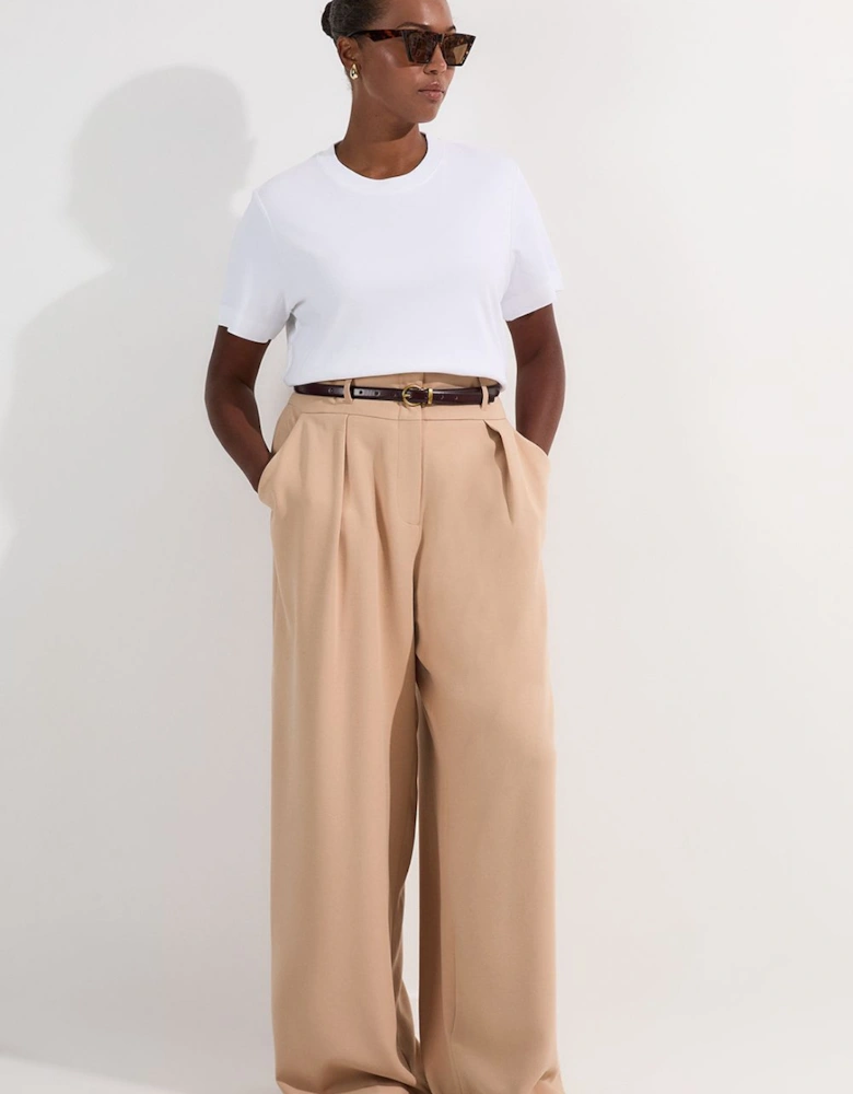Plus Size Compact Stretch Essential Tailored High Waist Wide Leg Trouser