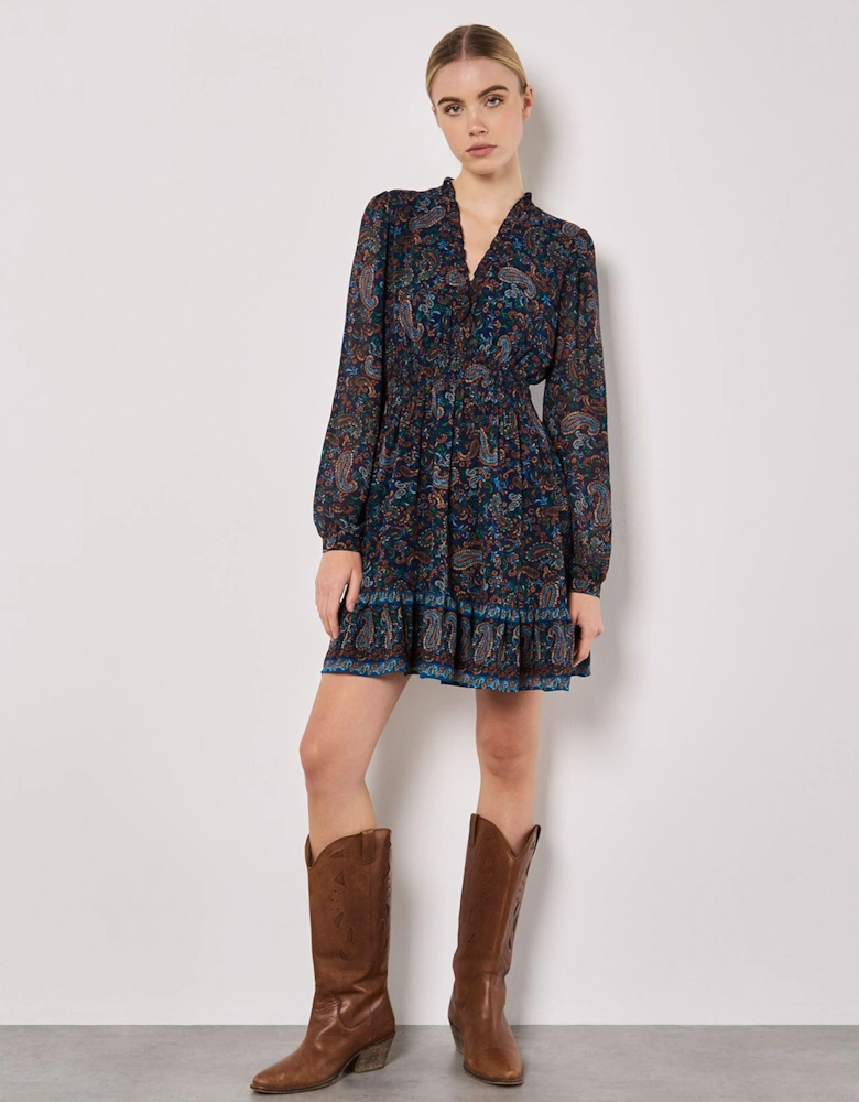 Paisley Ruffle Mini Dress