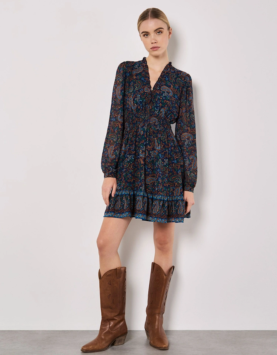 Paisley Ruffle Mini Dress, 2 of 1