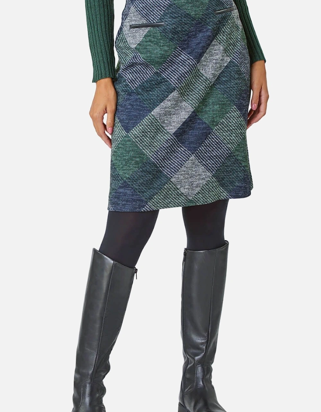 Check Print Pocket Stretch A line Skirt, 2 of 1