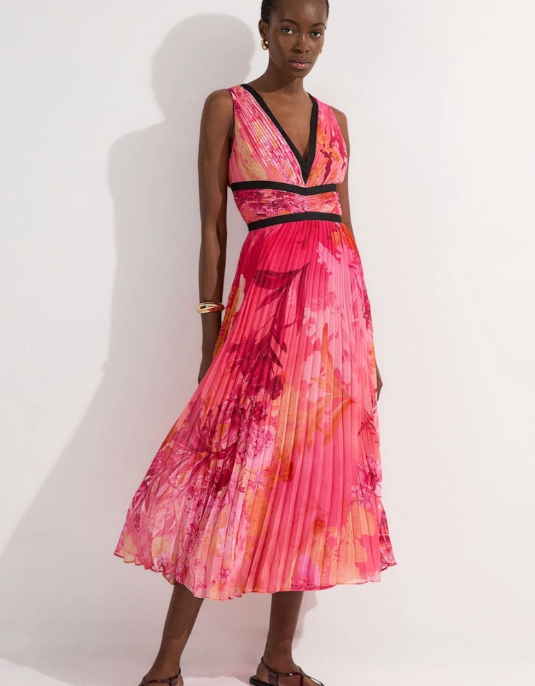 Tall Pleated Floral Bodice Detail Woven Maxi Dress