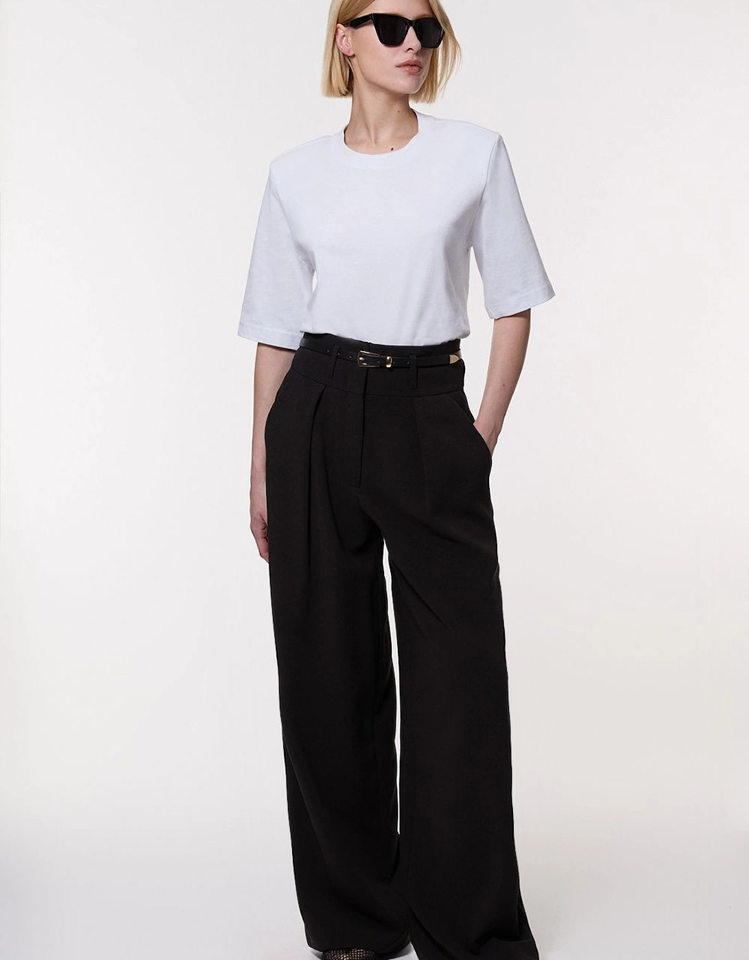 Petite Compact Stretch Essential Tailored High Waist Wide Leg Trouser, 2 of 1