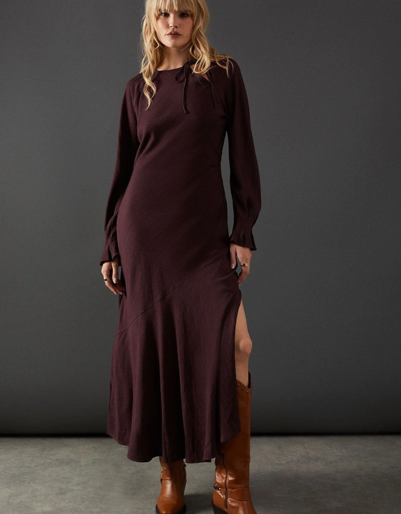 Viscose Twill Tie Shoulder Circle Tier Hem Midi Dress