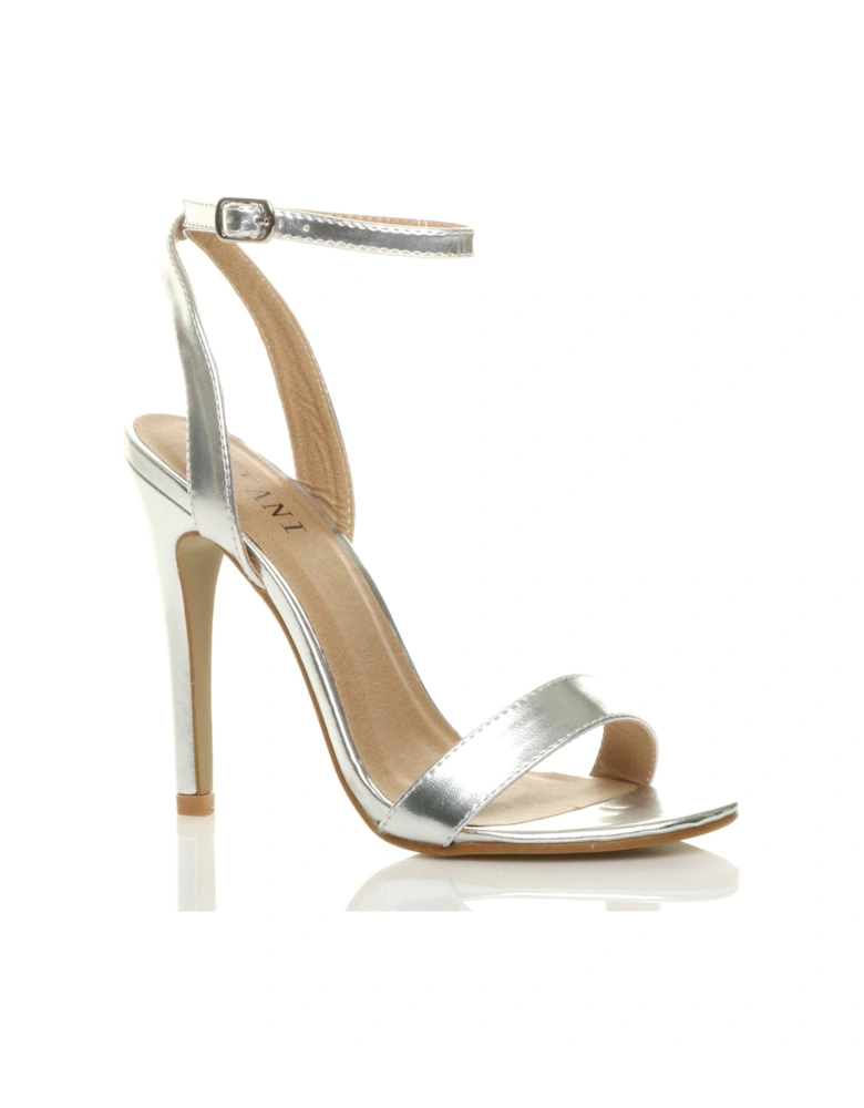 High  Heel Ankle Strap Barely There Faux Leather Heeled Sandals