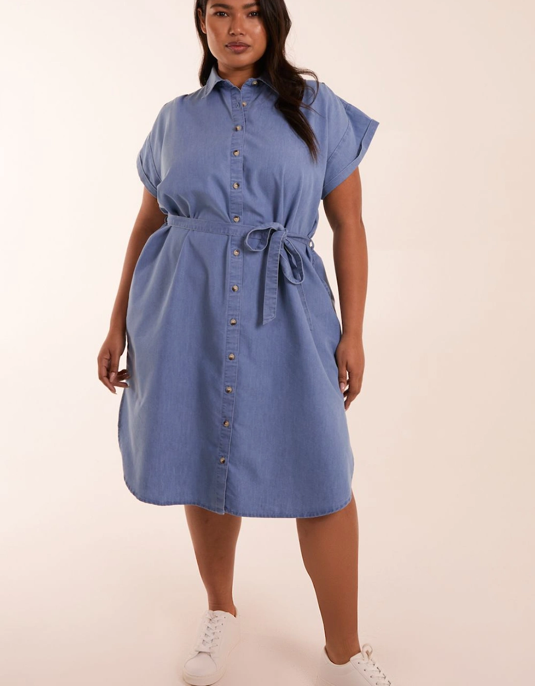 Curve Button Front Shirt Dress, 2 of 1