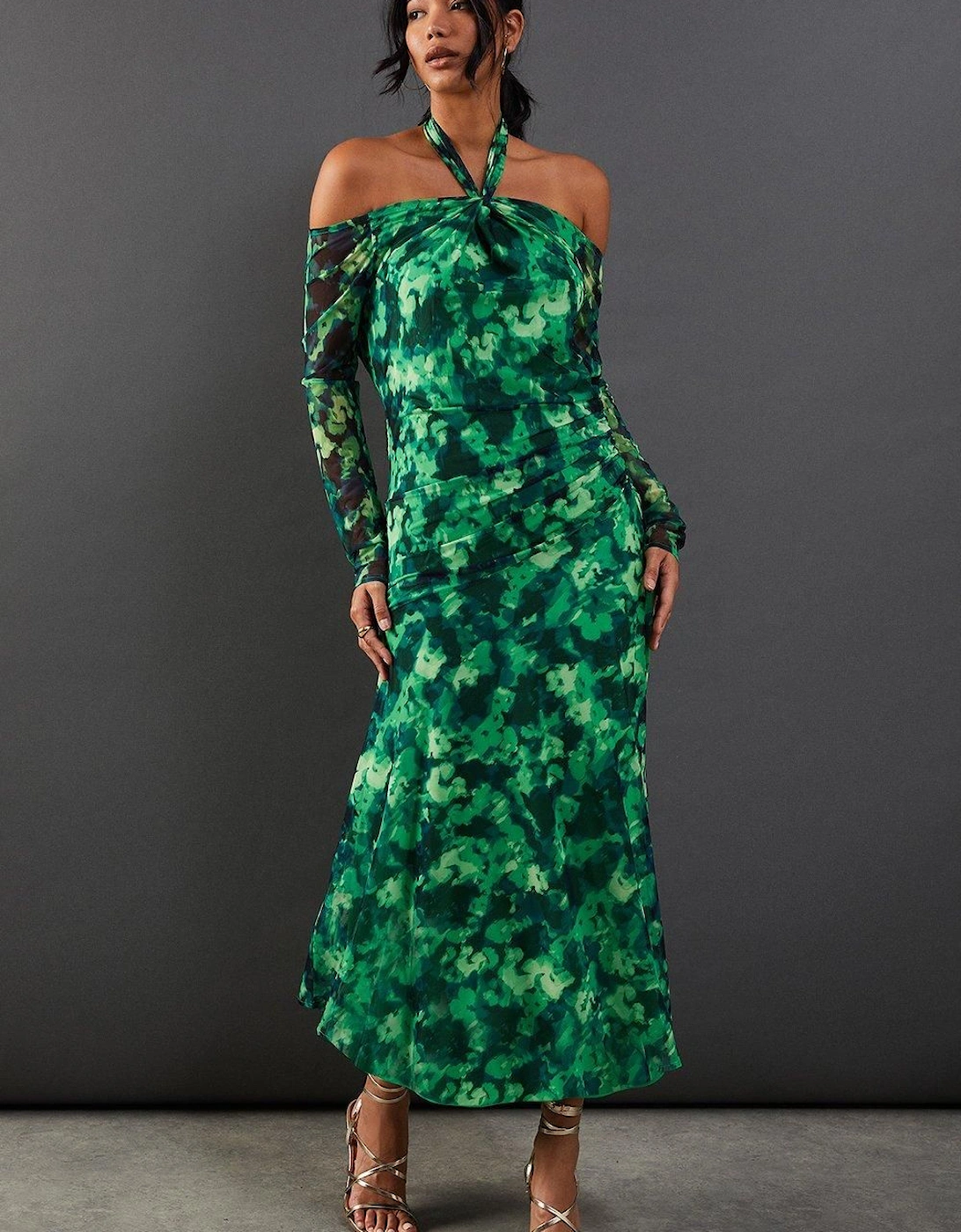Abstract Print Twist Mesh Midi Dress, 2 of 1