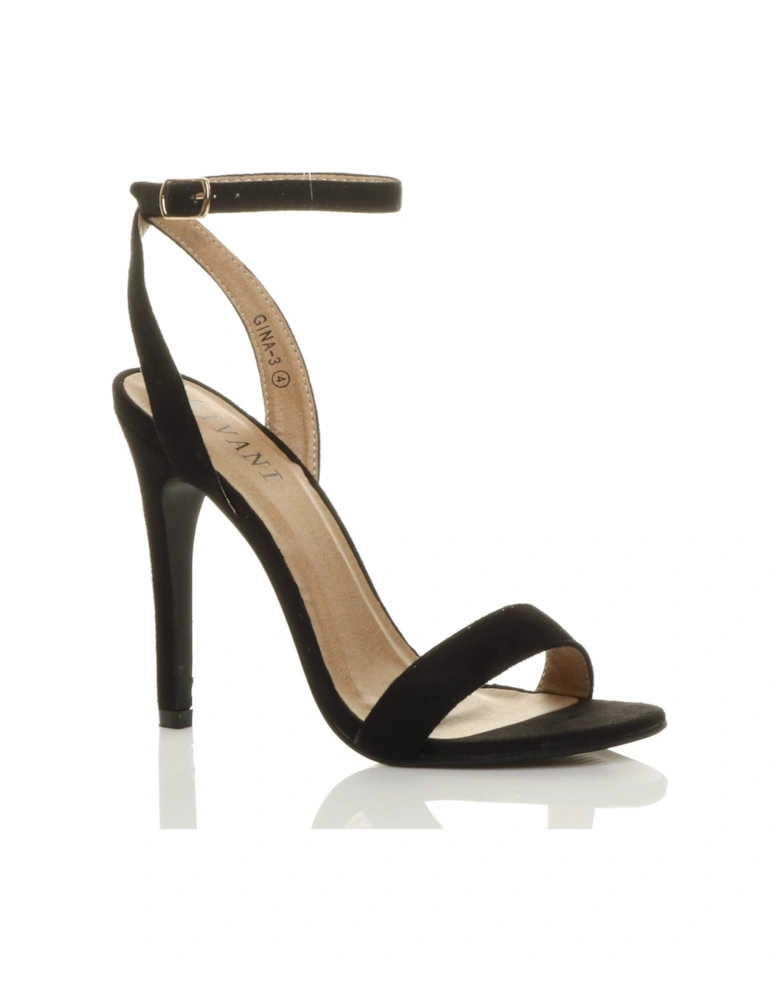 High  Heel Ankle Strap Barely There Faux Suede Heeled Sandals