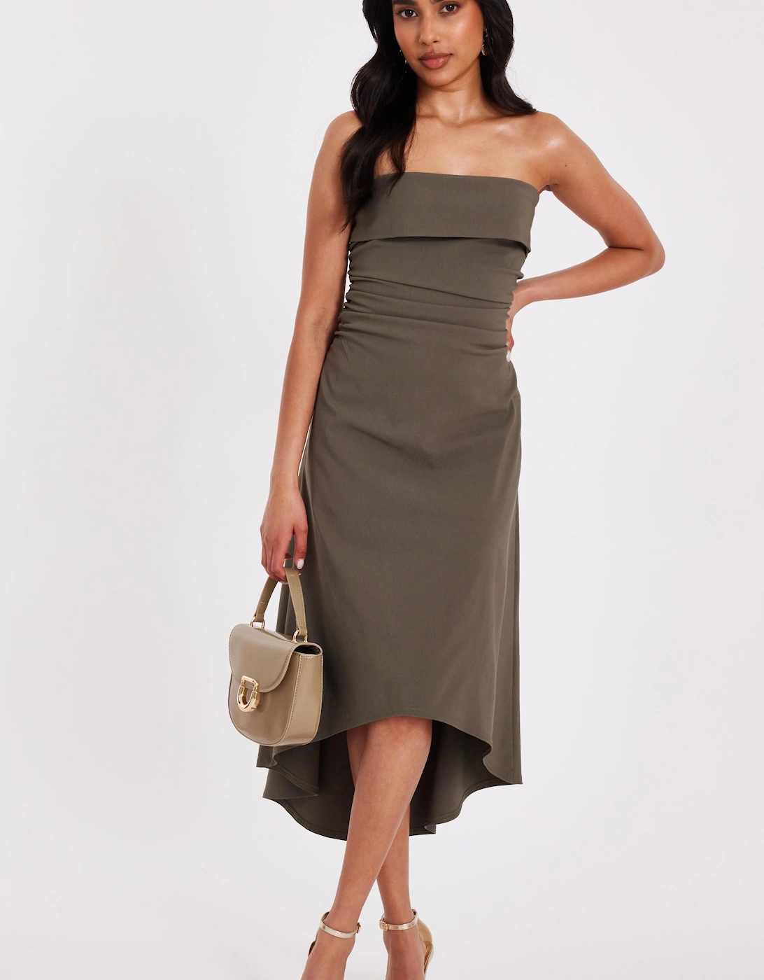 Khaki Petite Bandeau Midi Dress, 2 of 1