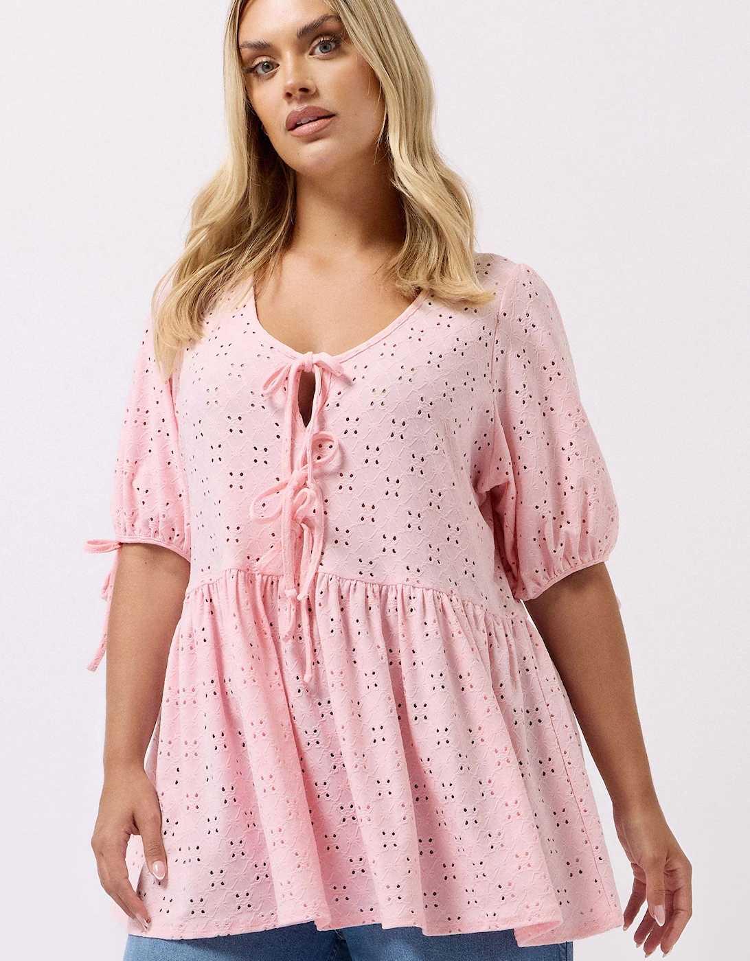 Broderie Anglaise Tie Front Peplum Top, 2 of 1